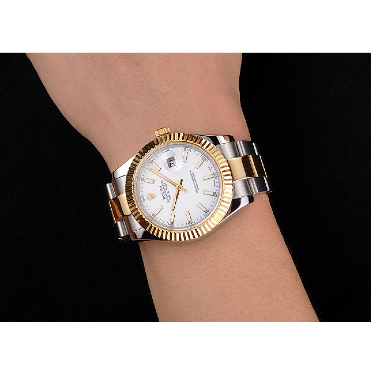Rolex copies cheap Case Stainless Swiss Tone Rolex Datejust Gold White Steel Dial Two Bracelet 0713